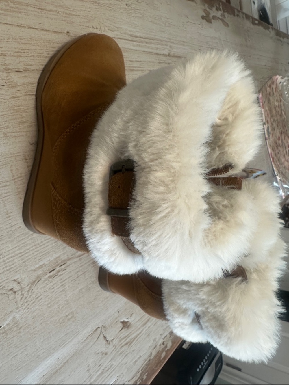 Koolaburra Brown Suede Boot with Cream Faux Fur